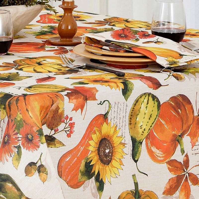 Grateful Season Fall Printed Napkins, Set of 8 - 17" x 17"  - Orange/Yellow - Elrene Home Fashions