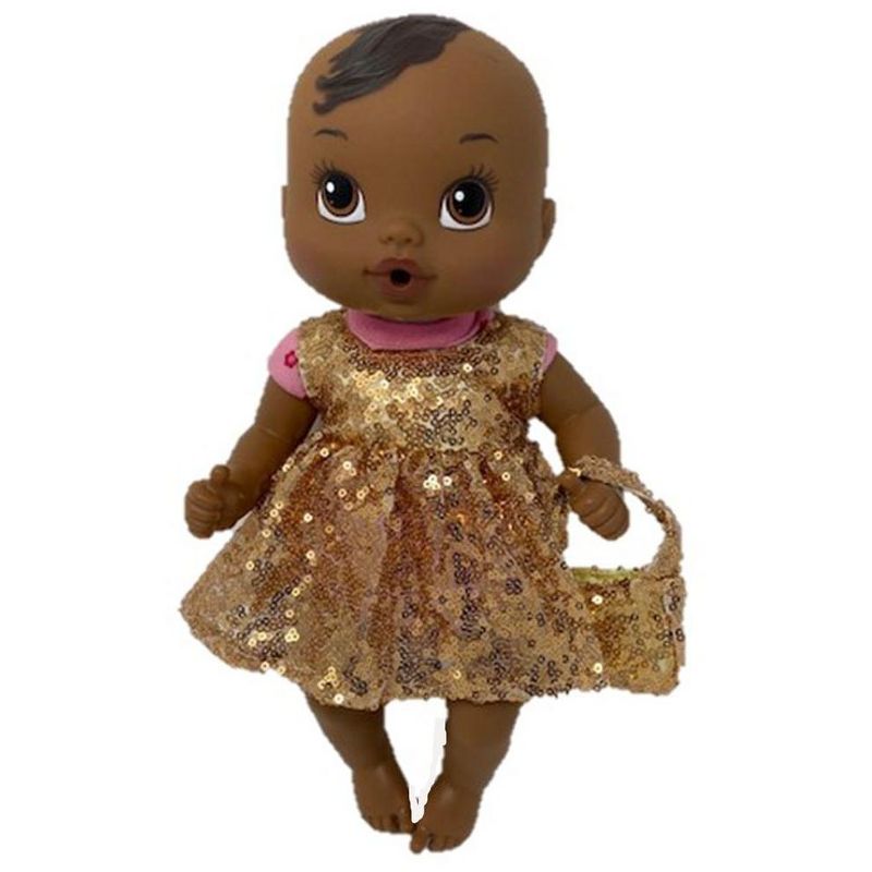 Doll Clothes Superstore Gold Sparkle Dress With Purse Fits Some Baby Alive And Little Baby Dolls