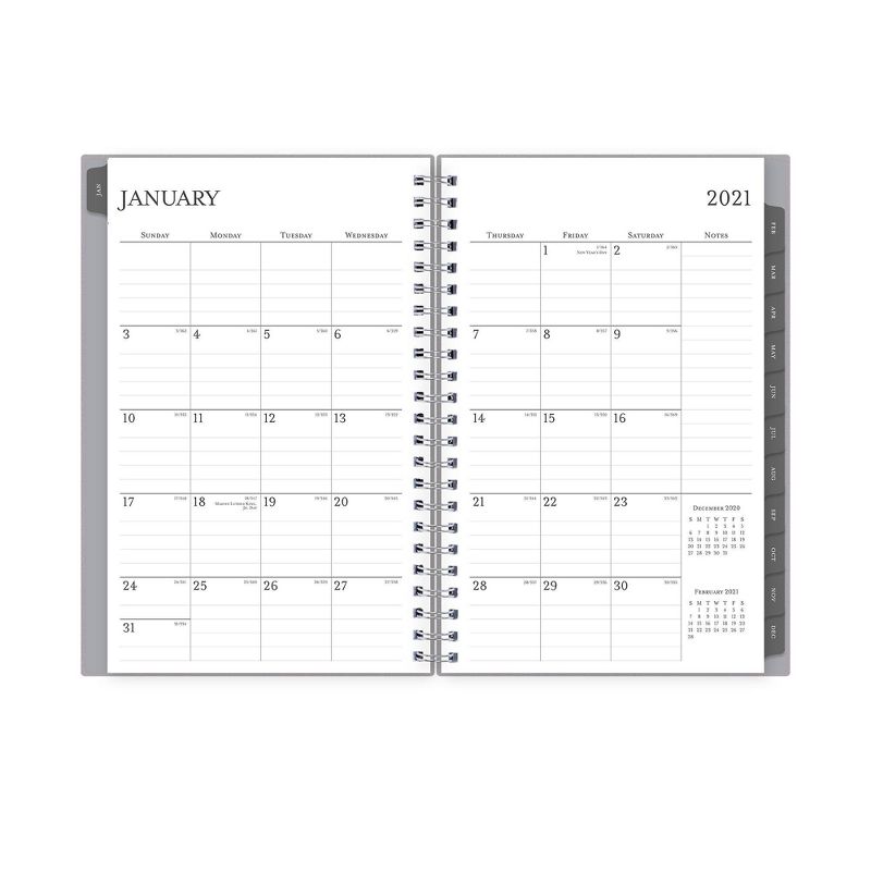 2021 Planner 5" x 8" Faux Leather Hard Cover Weekly/Monthly Wirebound Gray - Blue Sky