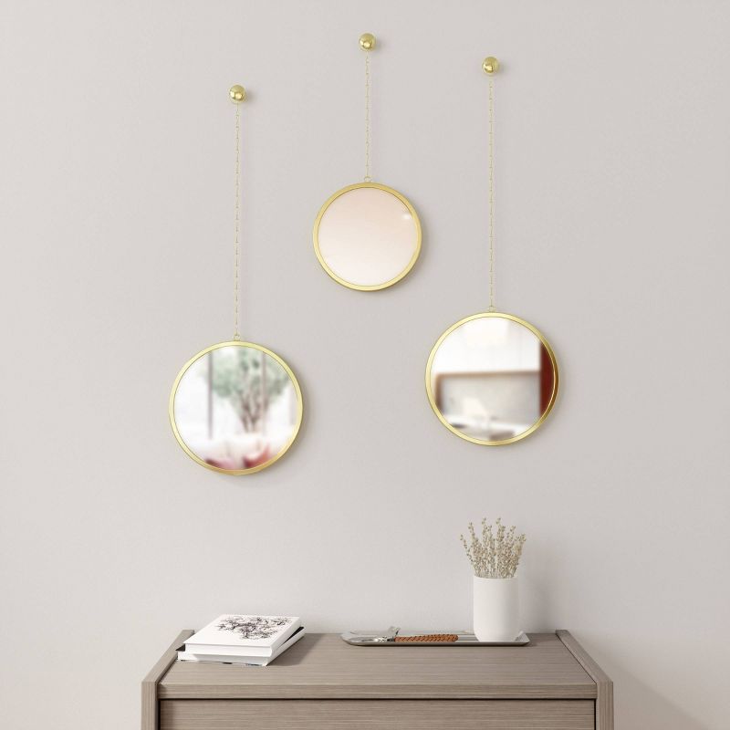 Set of 3 Dima Round Decorative Wall Mirrors Brass - Umbra