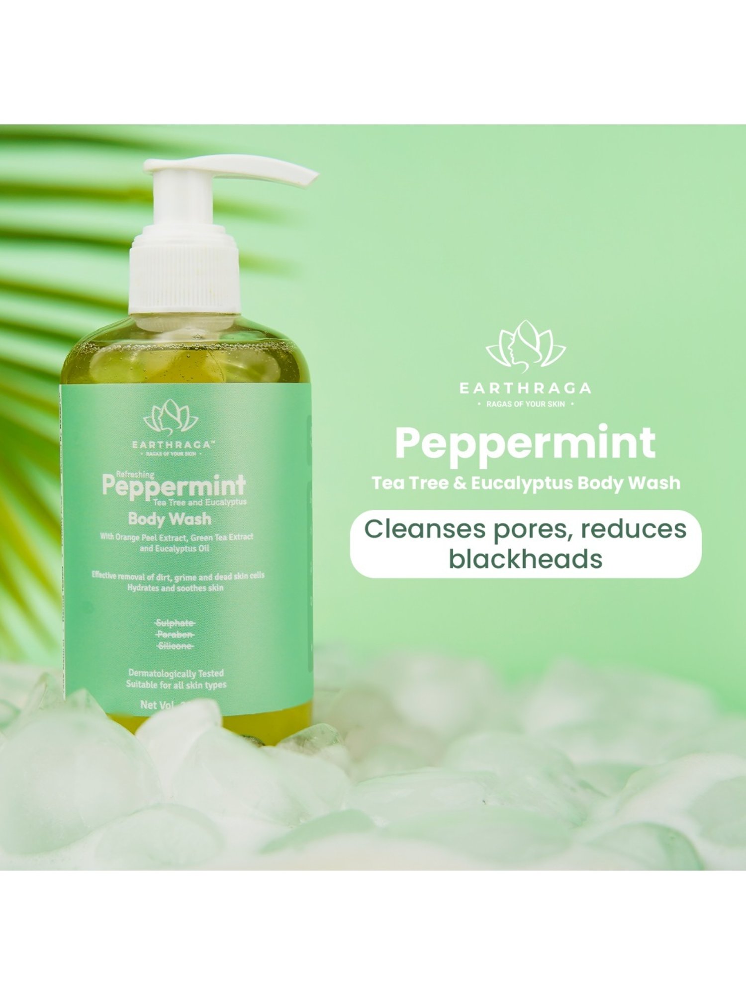 Earthraga Refreshing Peppermint, Tea Tree and Eucalyptus Body Wash - 200 ml