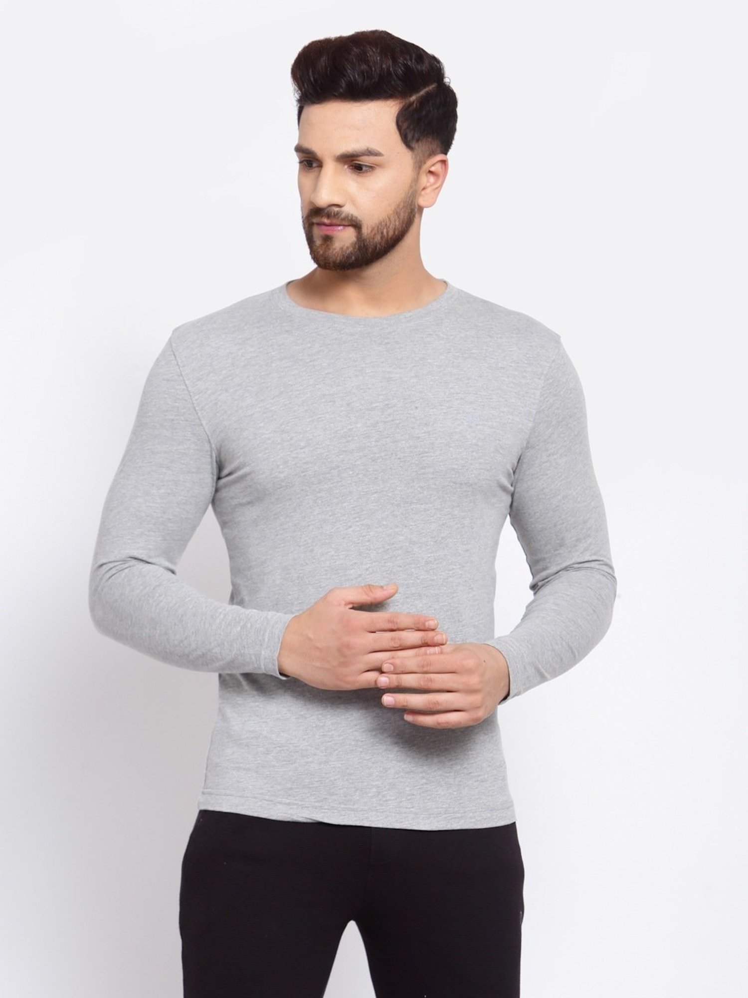 Sporto Sky Grey Slim Fit T-Shirt