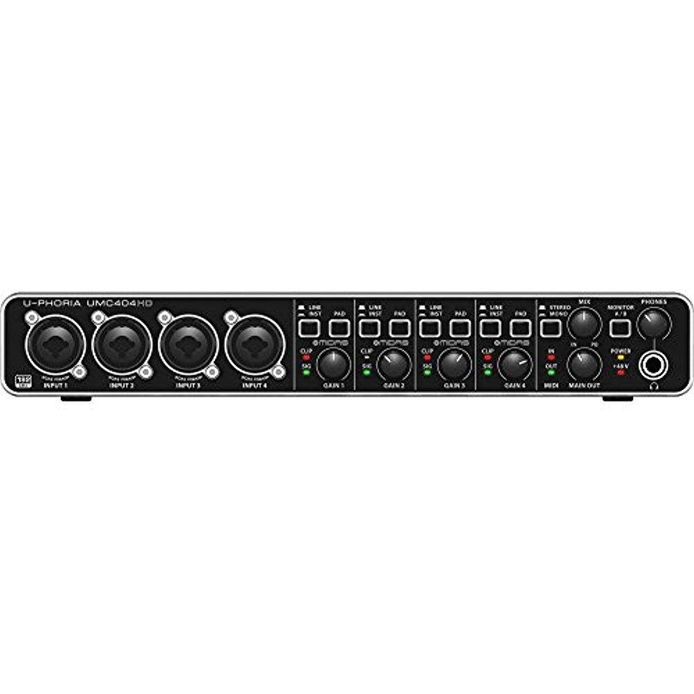 Behringer U-PHORIA UMC404HD USB 2.0 Audio/MIDI Interface and Accessory Bundle w/ 4X Xpix Cables + 2RCA Male Dual Cable + Dual MIDI Cable + Fibertique