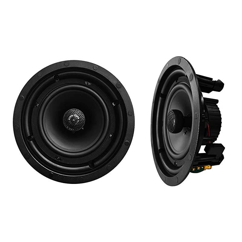 Round One Pair 65 120 Watt 2Way Round inCeiling Speakers with Pivoting 1 Titanium Dome Tweeters and Low Profile Magnetic Grilles