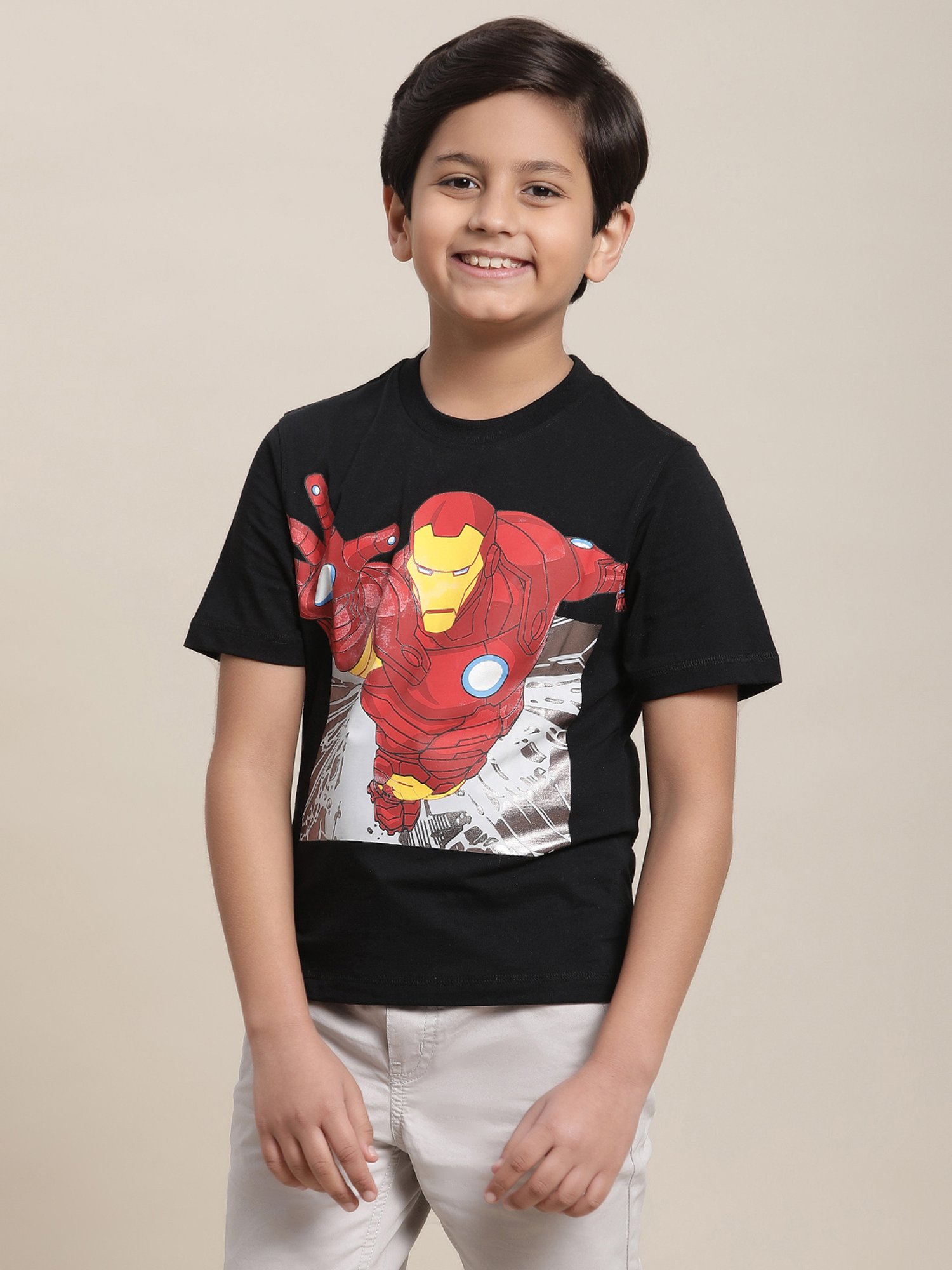 Kidsville Iron Man Printed Black Regular Fit T-Shirt For Boys