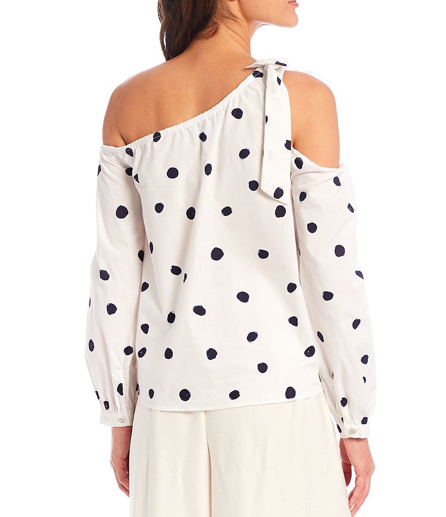 CeCe One Cold Shoulder Long Sleeve Polka Dot Blouse