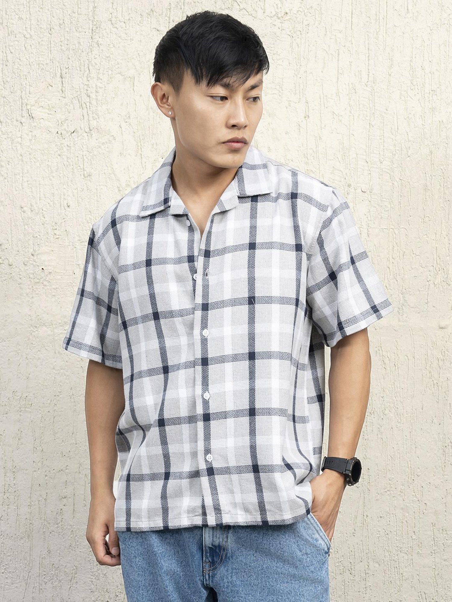 Hubberholme Men Cotton Short Sleeves Oversized Checked Shirt 7