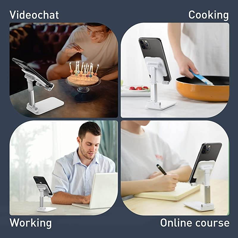 Phone Stand for Desk  Height Angle Adjustable Cell Phone Holder Portable Mount for iPhone iPad Samsung All Mobile Phones eReaders Most Tablets White