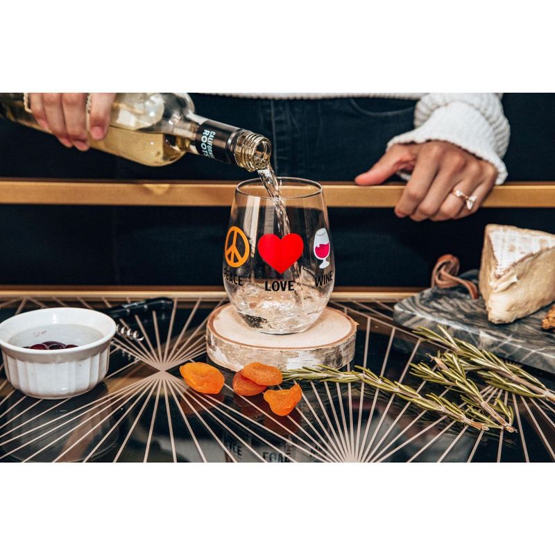 Toynk "Peace Love Wine" Oversized Stemless Wine Glass | Holds 20 Ounces