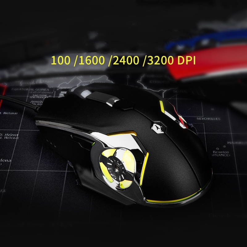 Ajazz AJ120 Gaming Mouse USB Wired Mouse Macro Programming 6-Key Customized 1000/1600/2400/3200DPI Mouse for Gamer Home Office(Red/Black)