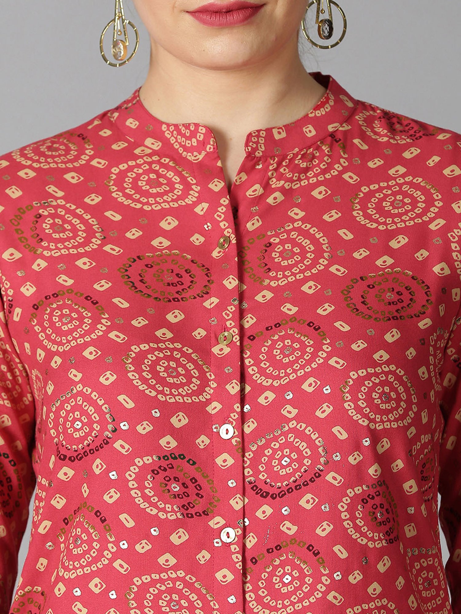 Saffron Threads Red Printed Shirt