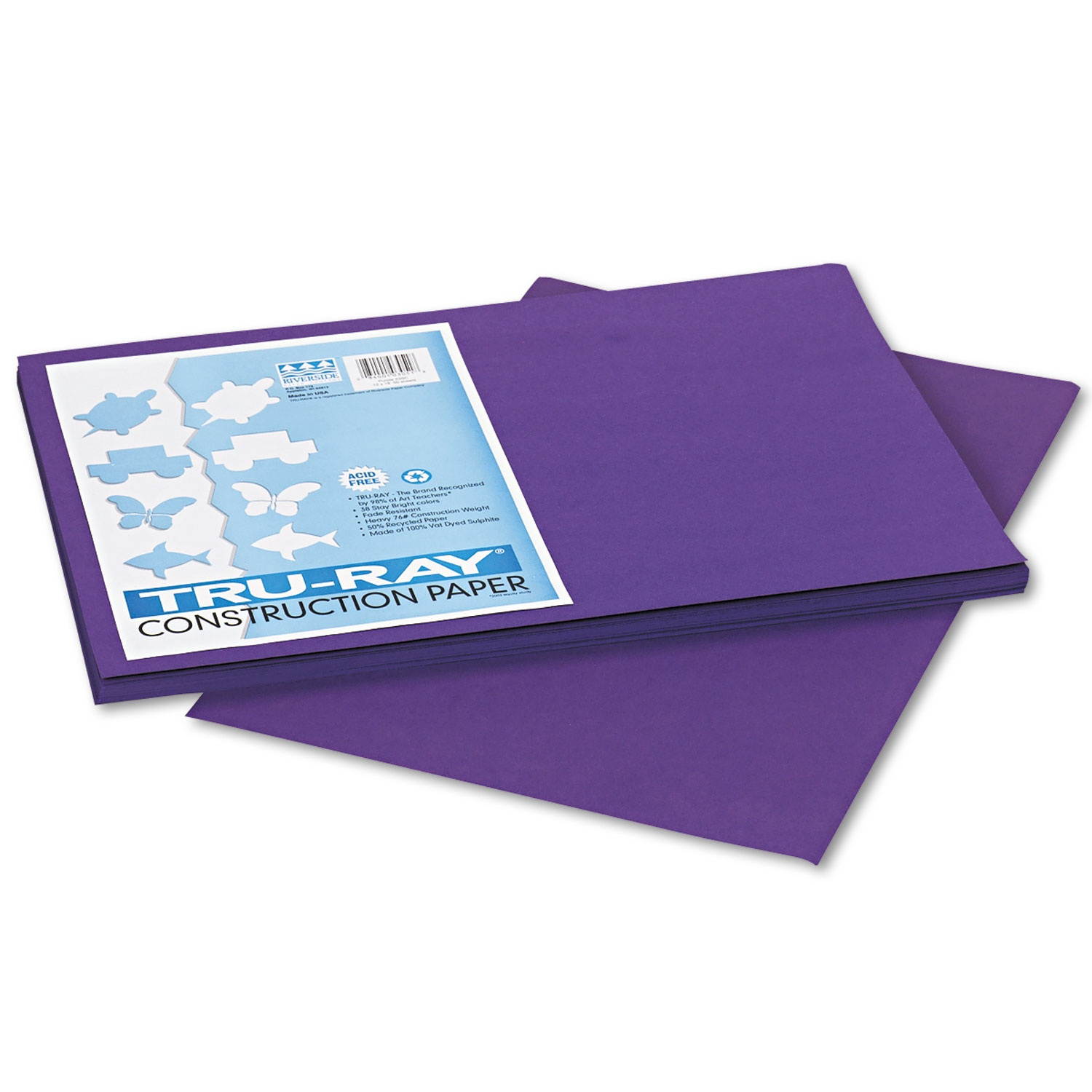Tru-Ray Construction Paper, 76lb, 12 x 18, Purple, 50/Pack 103051