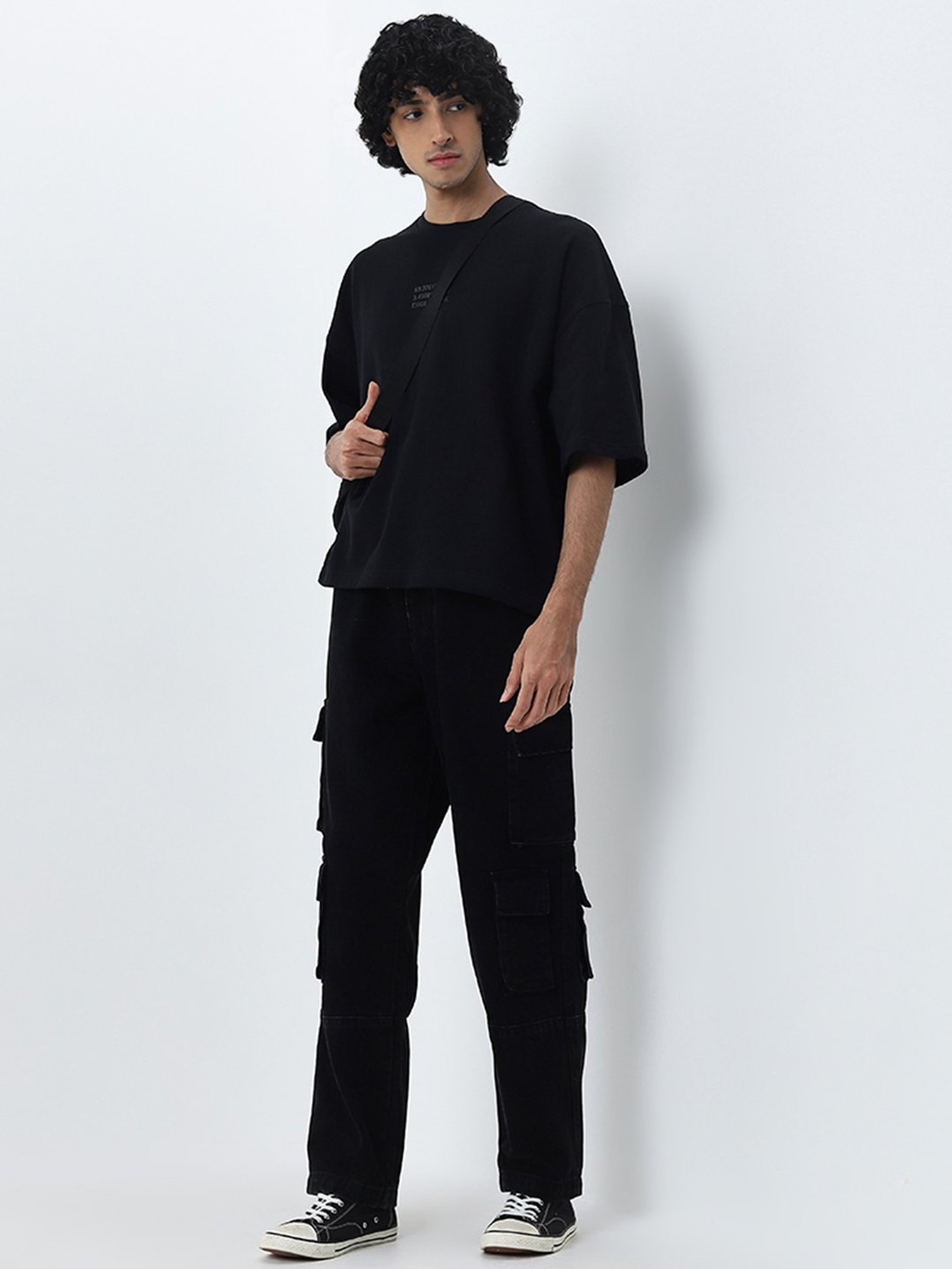 Nuon by Westside Black Text Printed Relaxed Fit Cotton T-Shirt