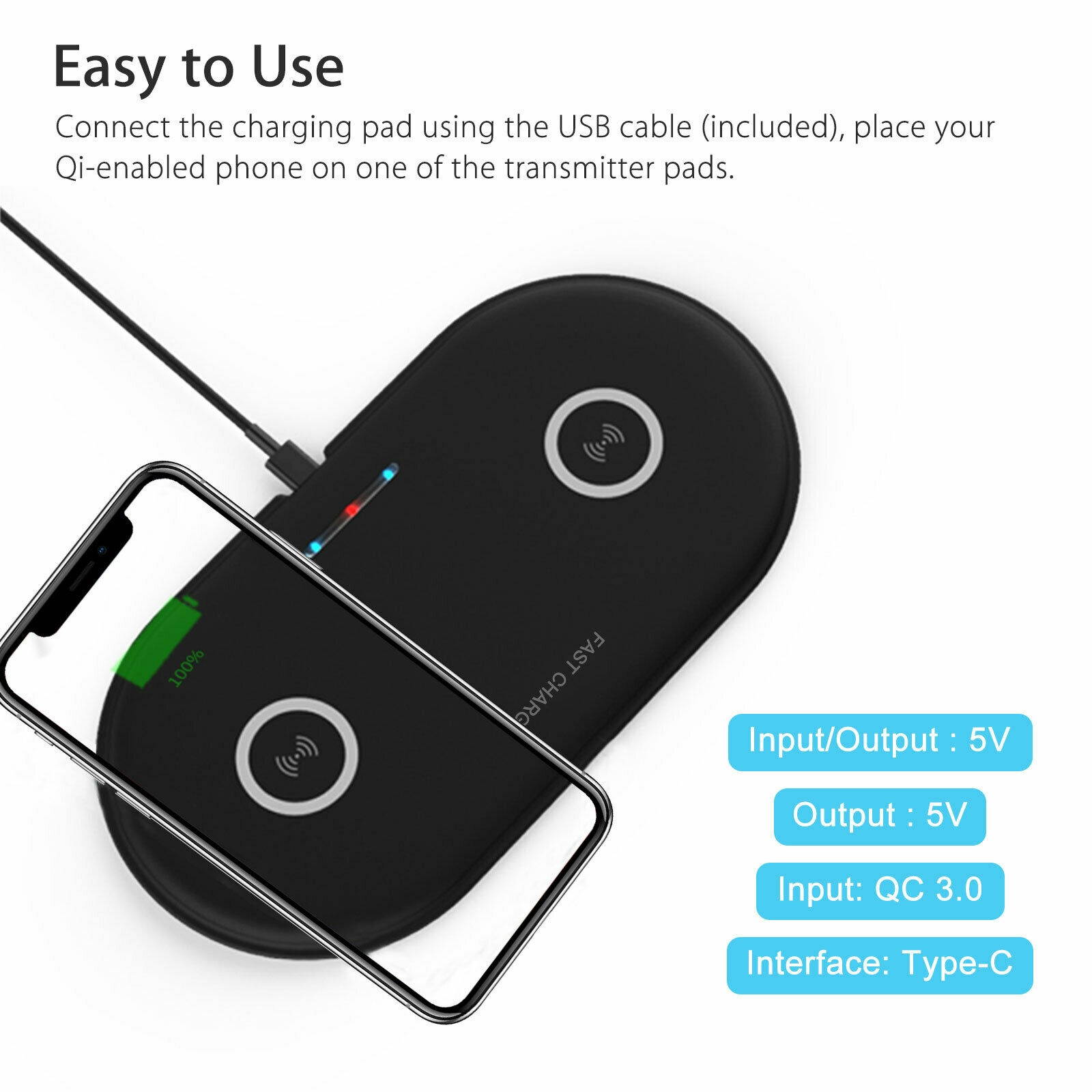 Dual Positions Fast Wireless Charger Charging Pad Mat for iPhone X 8  S9