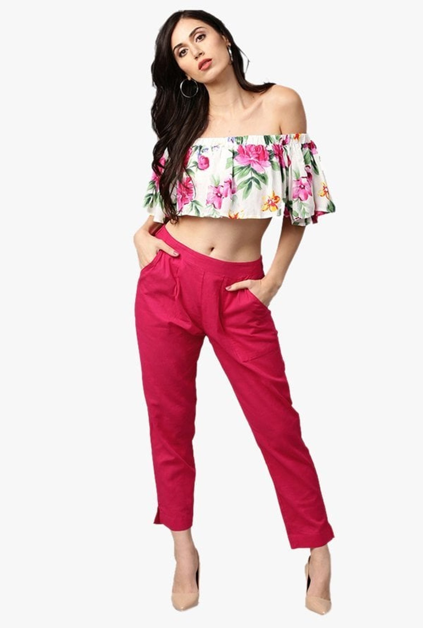 Jaipur Kurti Pink Regular Fit Cotton Pleated Pants