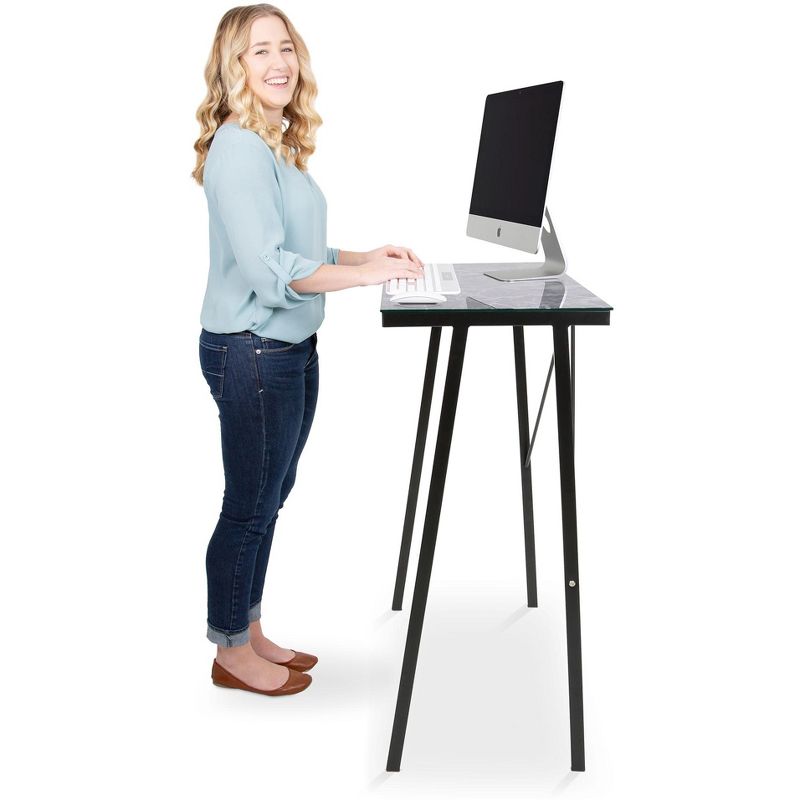 Joy Glass Standing Desk - 31" Modern Multifunctional Table - Marble Print - Stand Steady