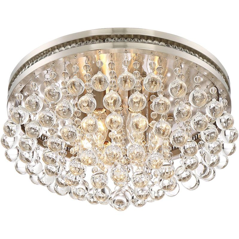 Vienna Full Spectrum Modern Ceiling Light Flush Mount Fixture Brushed Nickel 15 1/4" Wide Crystal Droplets for Bedroom Hallway
