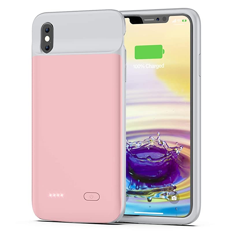 iPhone Xs Max Battery Case, 5000mAh Rechargeable Charging Case for iPhone Xs Max, Portable Protective Charger Case Compatible with iPhone Xs Max(6.5 inch) by  (Pink)