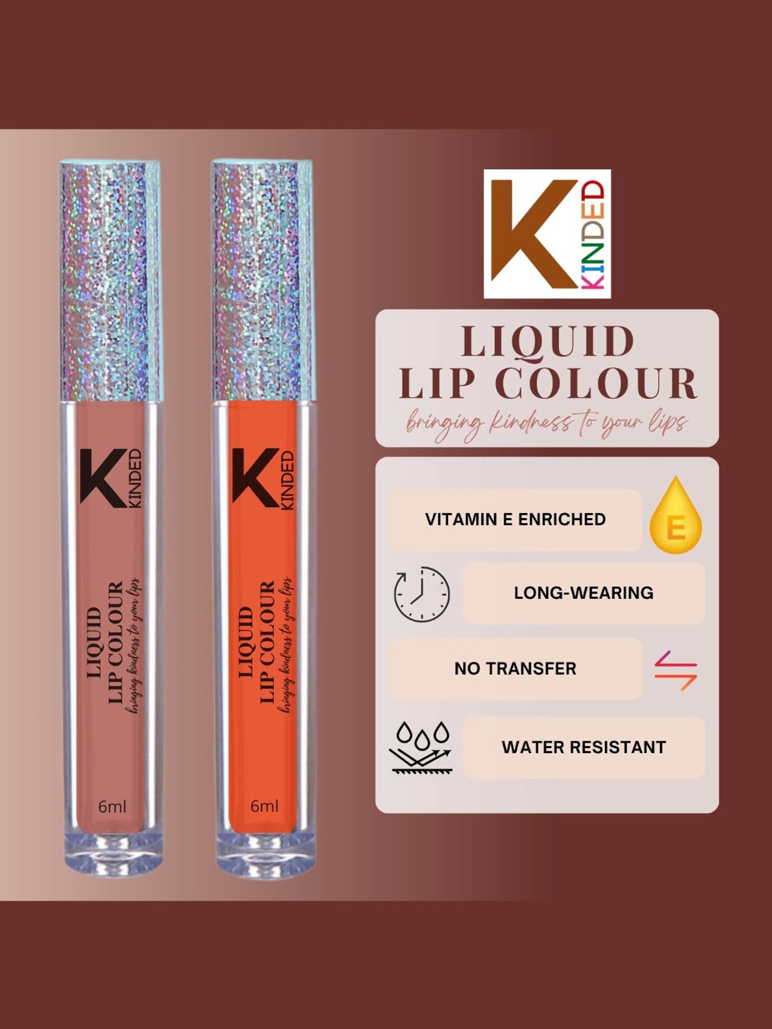 KINDED Liquid Lip Colour 05 Rust Crust & 08 Sangria Orange Combo