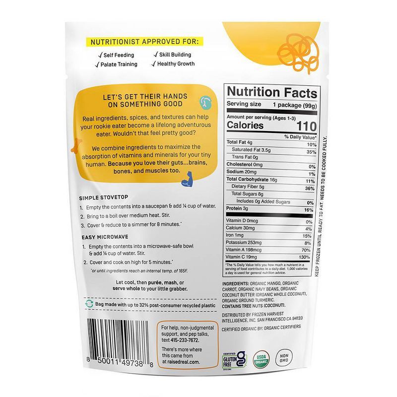 Raised Real Organic Mango + Navy Bean Frozen Baby and Toddler Food - 3.5oz