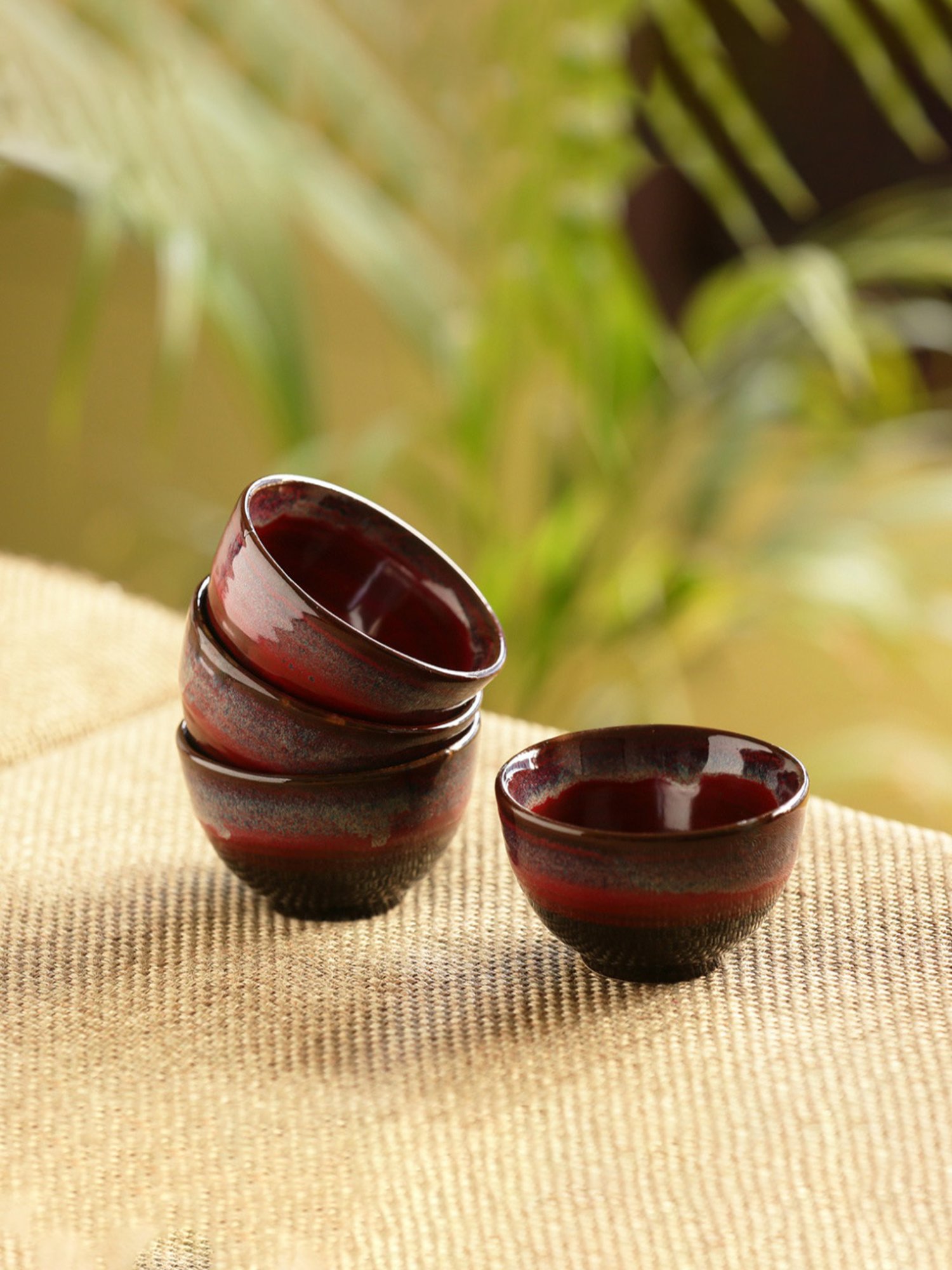 ExclusiveLane 'Crimson Shields' Hand Glazed Studio Pottery Ceramic Dining Bowls Set (3.3", Set Of 4)