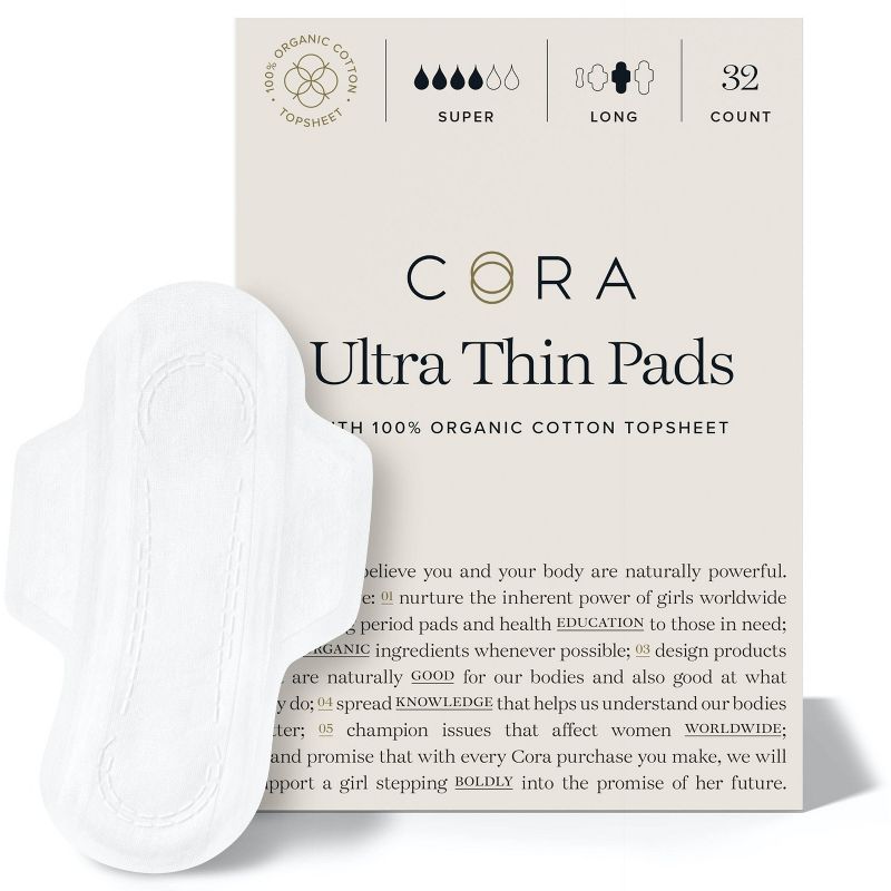 Cora Organic Ultra Thin Super Period Pads - 32ct