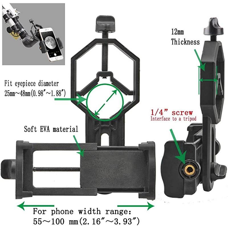 Telescope Adapter Camera Mount, Smartphone Mount, Work with Telescope Spotting Scope Microscope Monocular Binocular - Fits iPhone, Samsung, HTC, LG and Smartphone (Camera Adapter-C1)