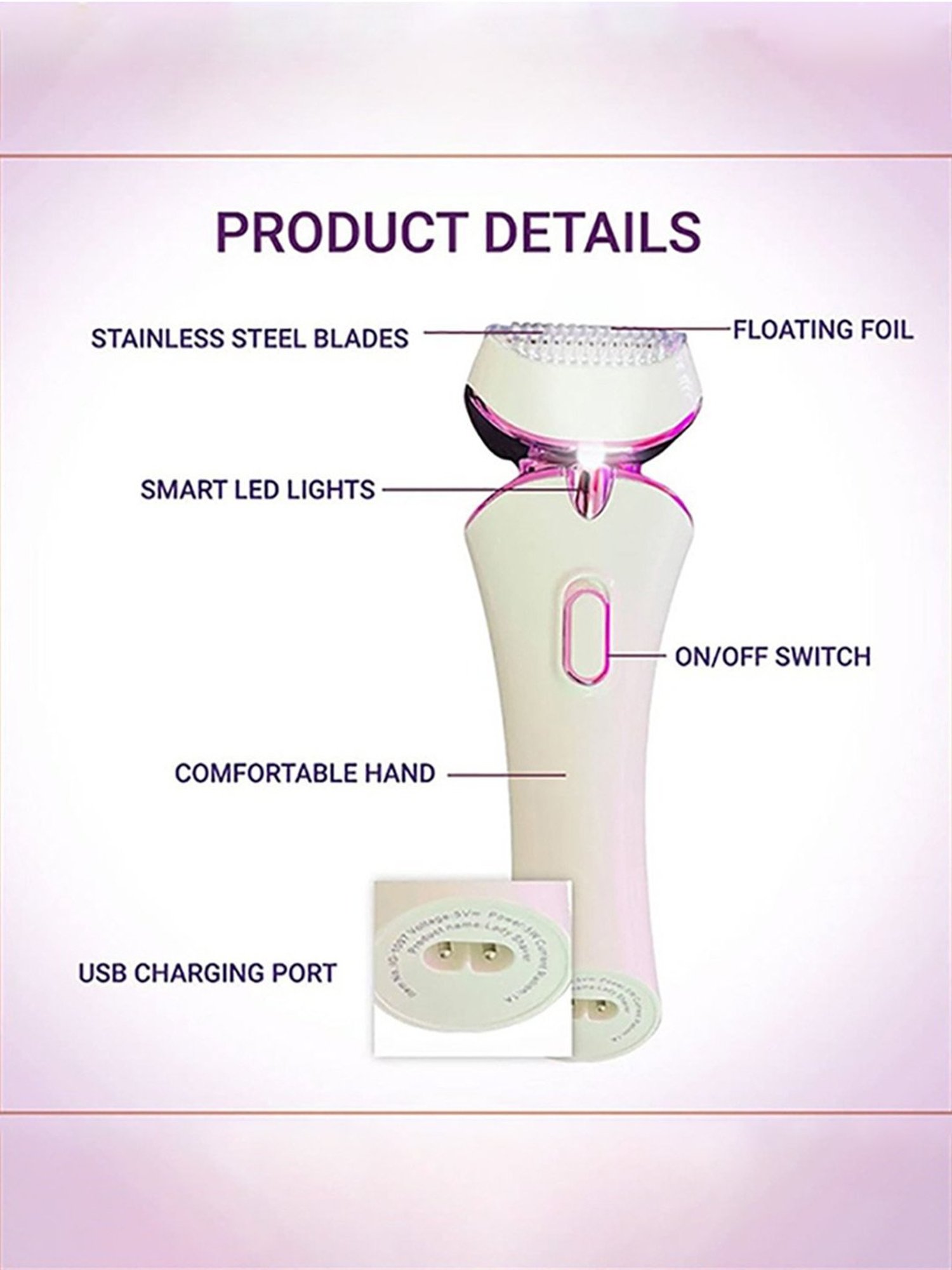 iGRiD IG-1097 Easy Breezy Electric Shaver for Women with LED Light - 80 Min Runtime (White)