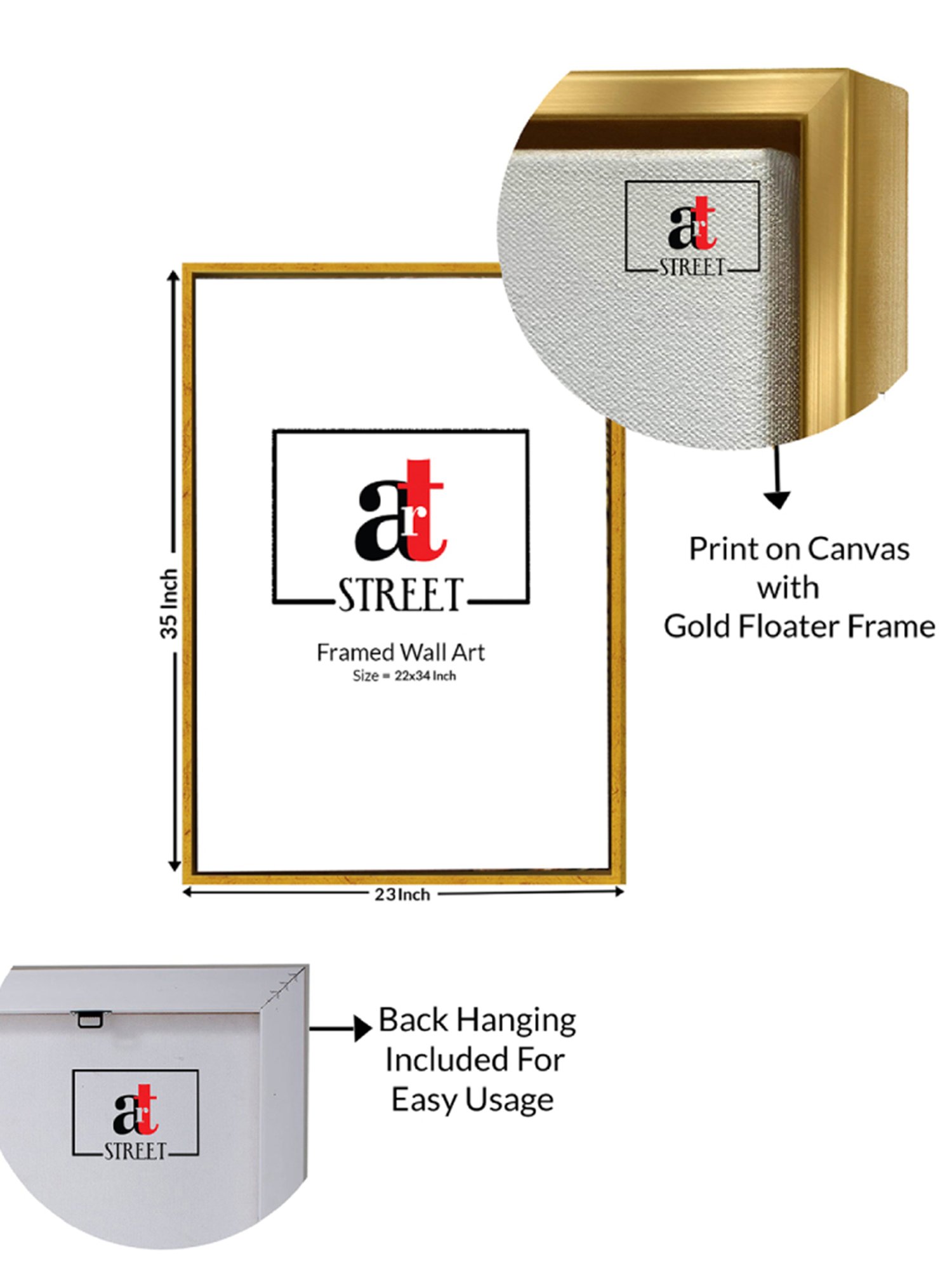 Art Street Printed Gold Cotton Canvas Wall Art