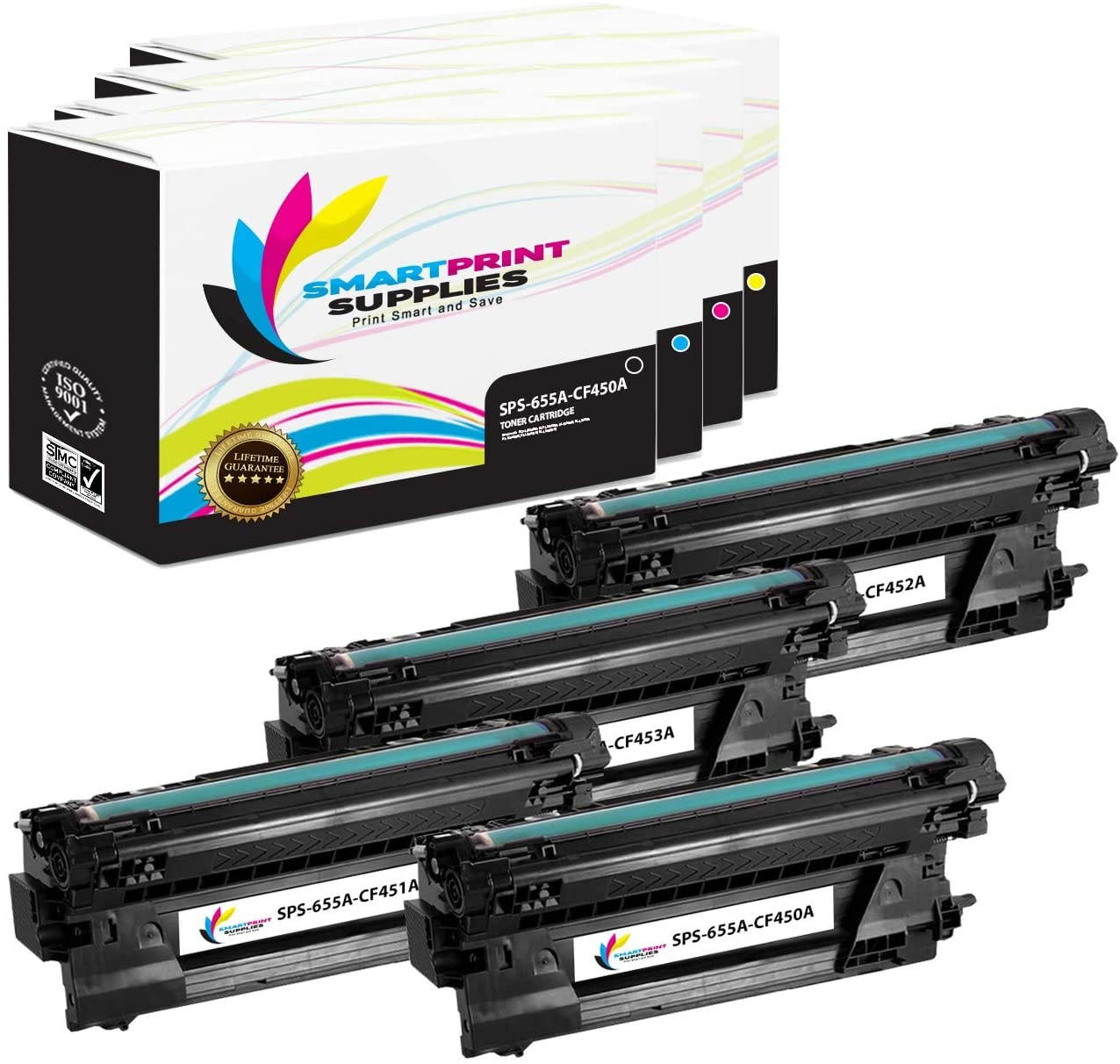 Smart Print Supplies 655A HP CF450A CF451A CF453A CF452A Compatible Toner Cartridge Replacement for Color Laserjet Enterprise M652 M653 M681 M682 Printers (Black, Cyan, Magenta, Yellow)- 4 Pack