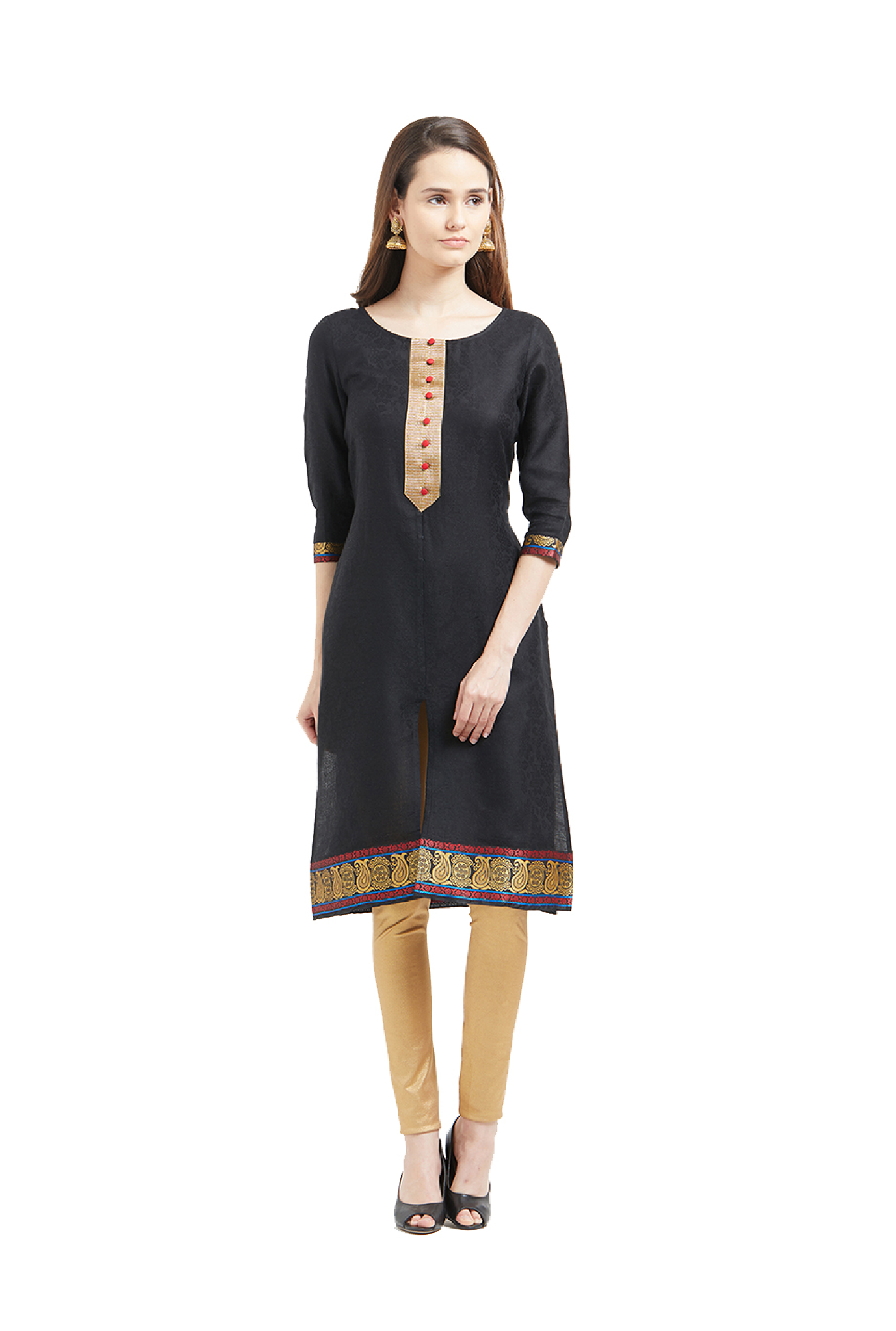 Fusion Beats Black Cotton Kurta