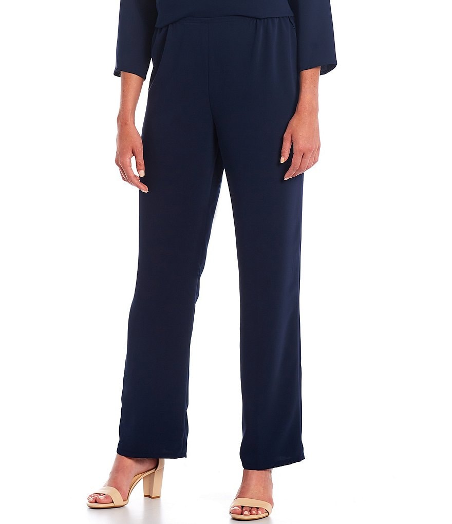 Caroline Rose Matte Crepe Pull-On Straight-Leg Pants