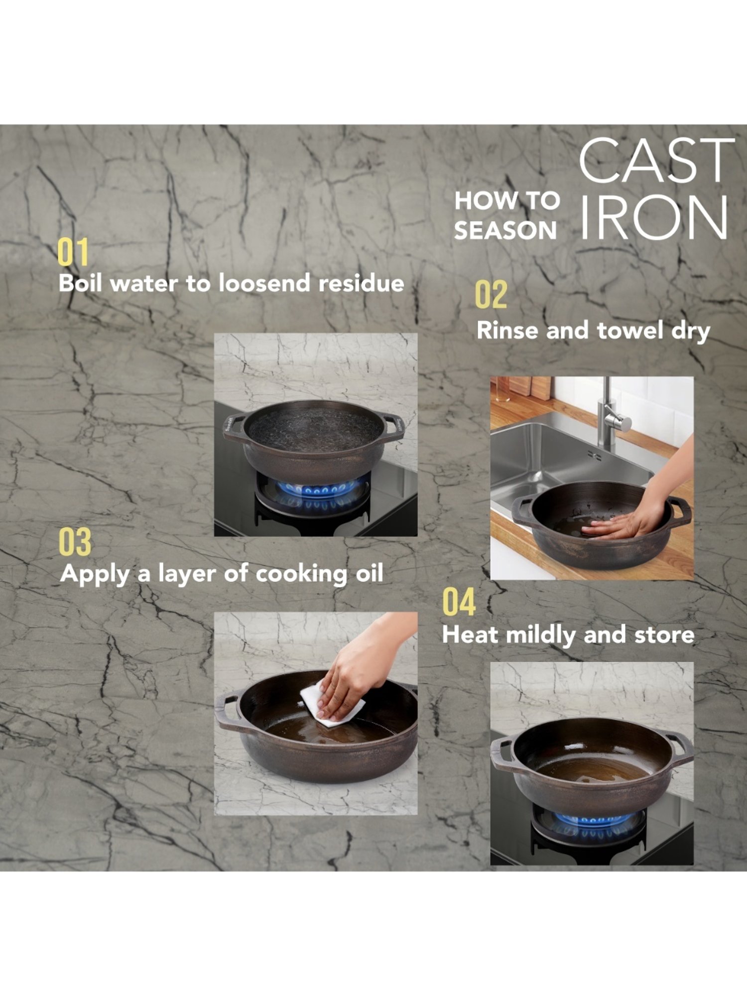 Sumeet Gold Pre Seasoned Cast Iron Kadai for Deep Fry 2.7 Ltr, 25cm-2.670kg,Gas & Induction-Friendly