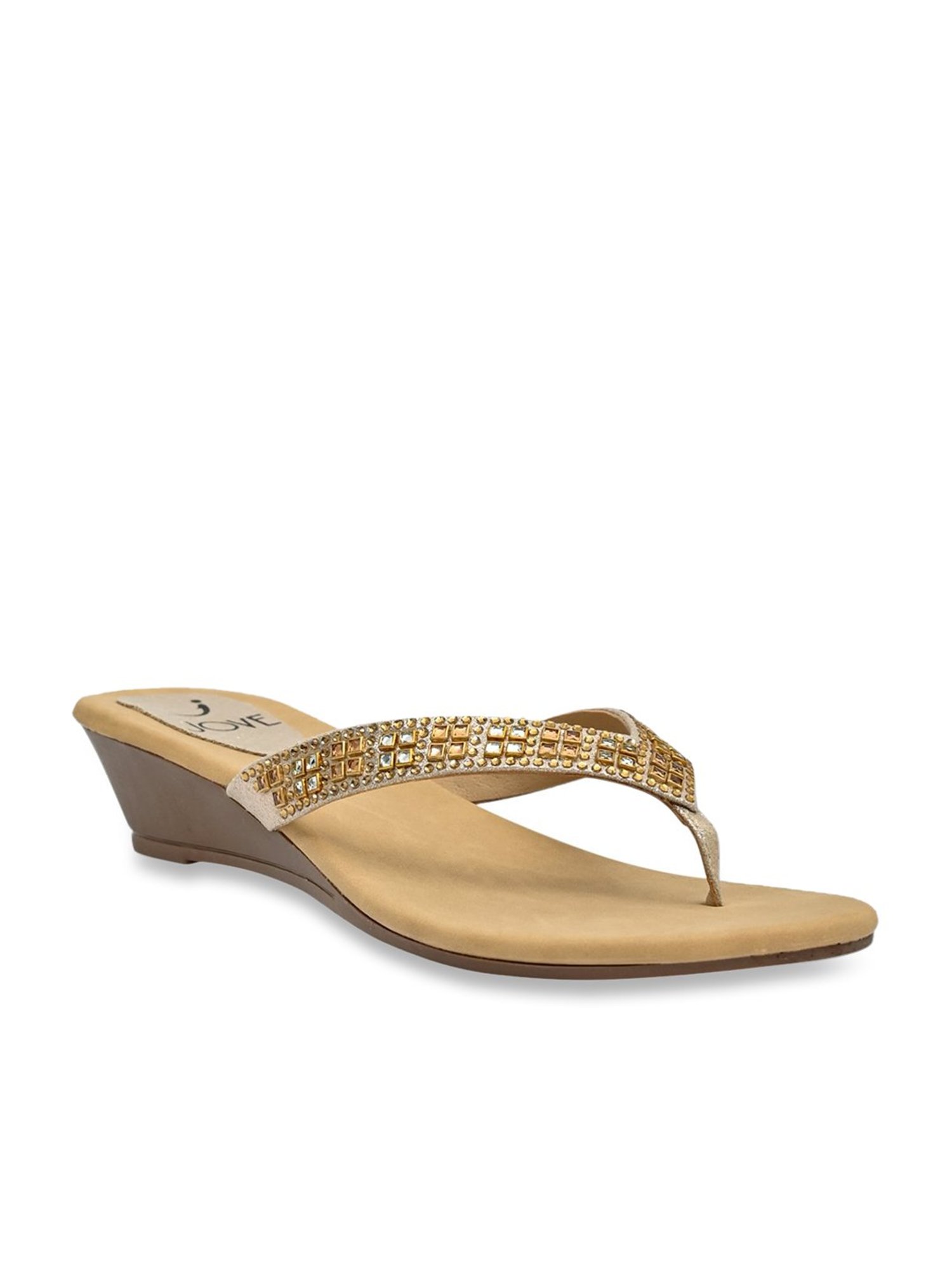 Jove Women's Golden Thong Wedges