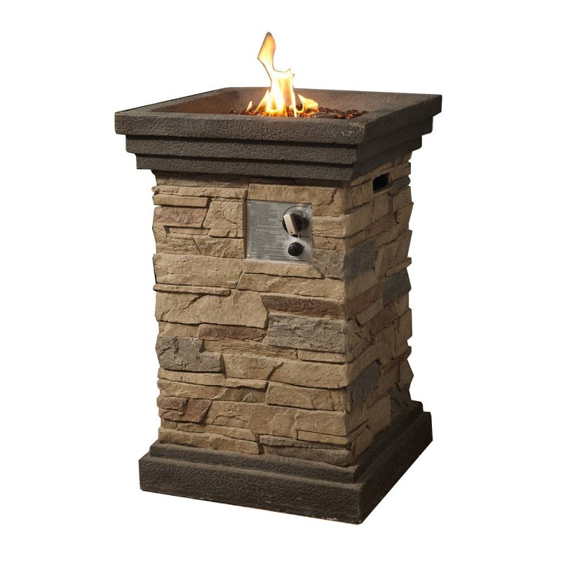 20" Outdoor Square Slate Rock Propane Gas Fire Pit with Steel Base - Peaktop