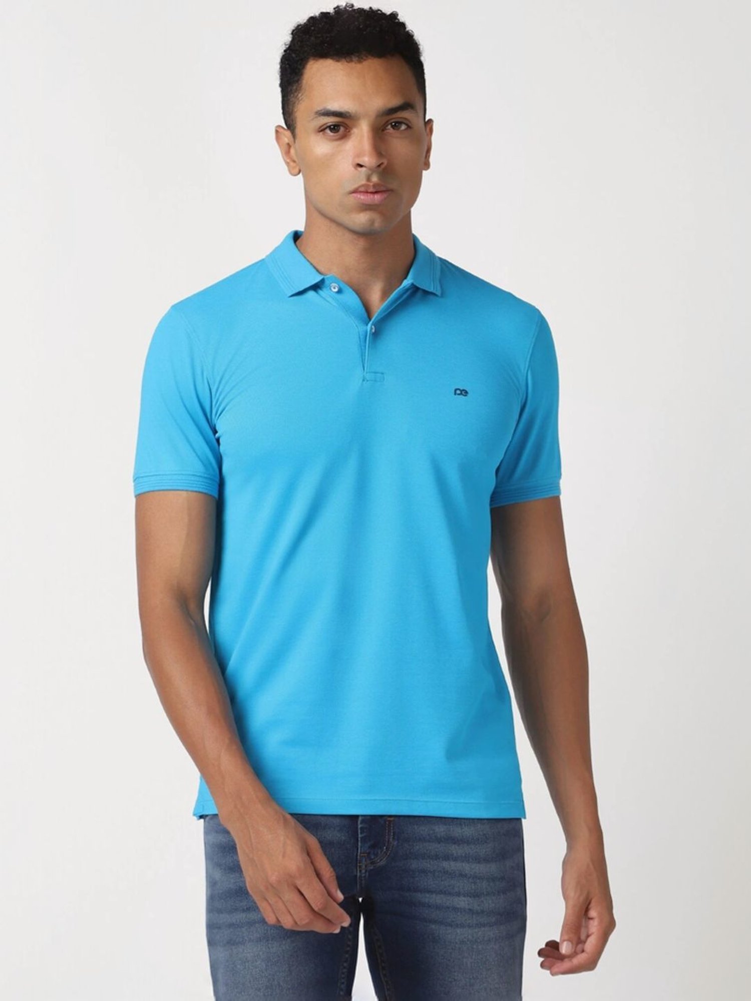 Peter England Blue Slim Fit Polo T-Shirt