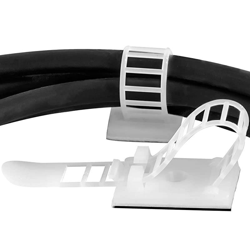 AdhesiveBacked Cable Straps 50 Pack HighStrength White Clamps for Electrical Wire Management and Organization ToolFree Installation for Home Or Office ScrewMount for Permanent Hold