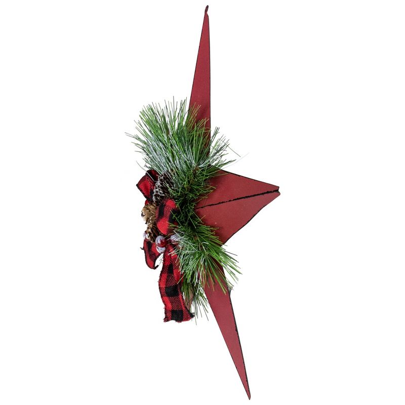 Northlight 17" Red distressed 5 point Christmas Star With Plaid Ribbon with Artificial Pine