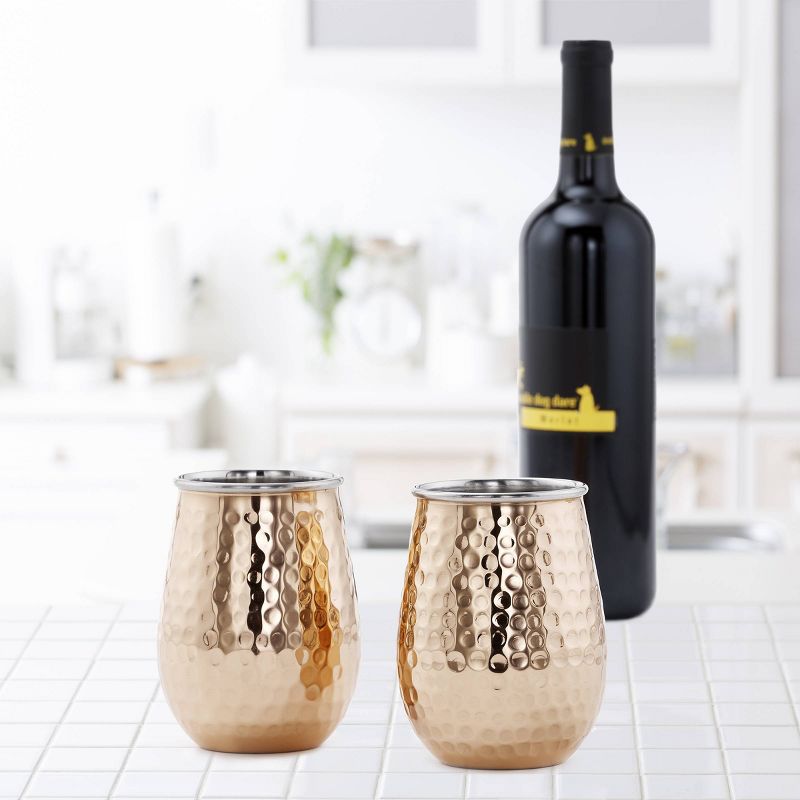 Old Dutch 17oz 2pk Stainless Steel Stemless Wine Glasses Copper
