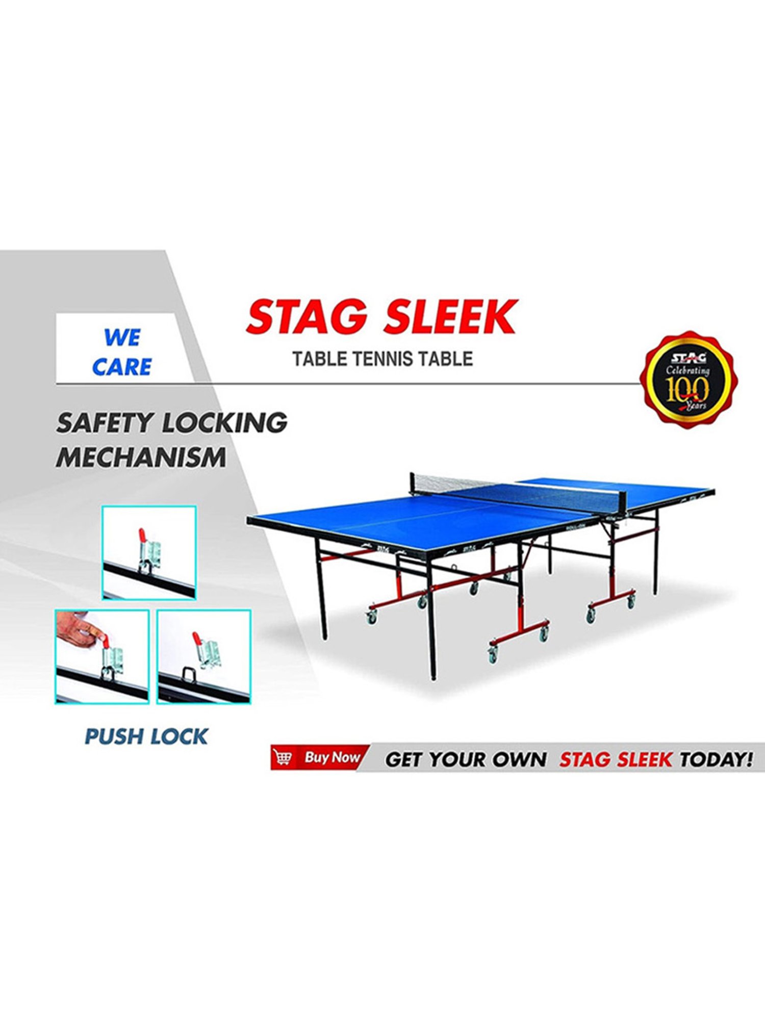 Stag Global Top Thickness 16 mm Sleek Table Tennis Table with Net Set (Blue)