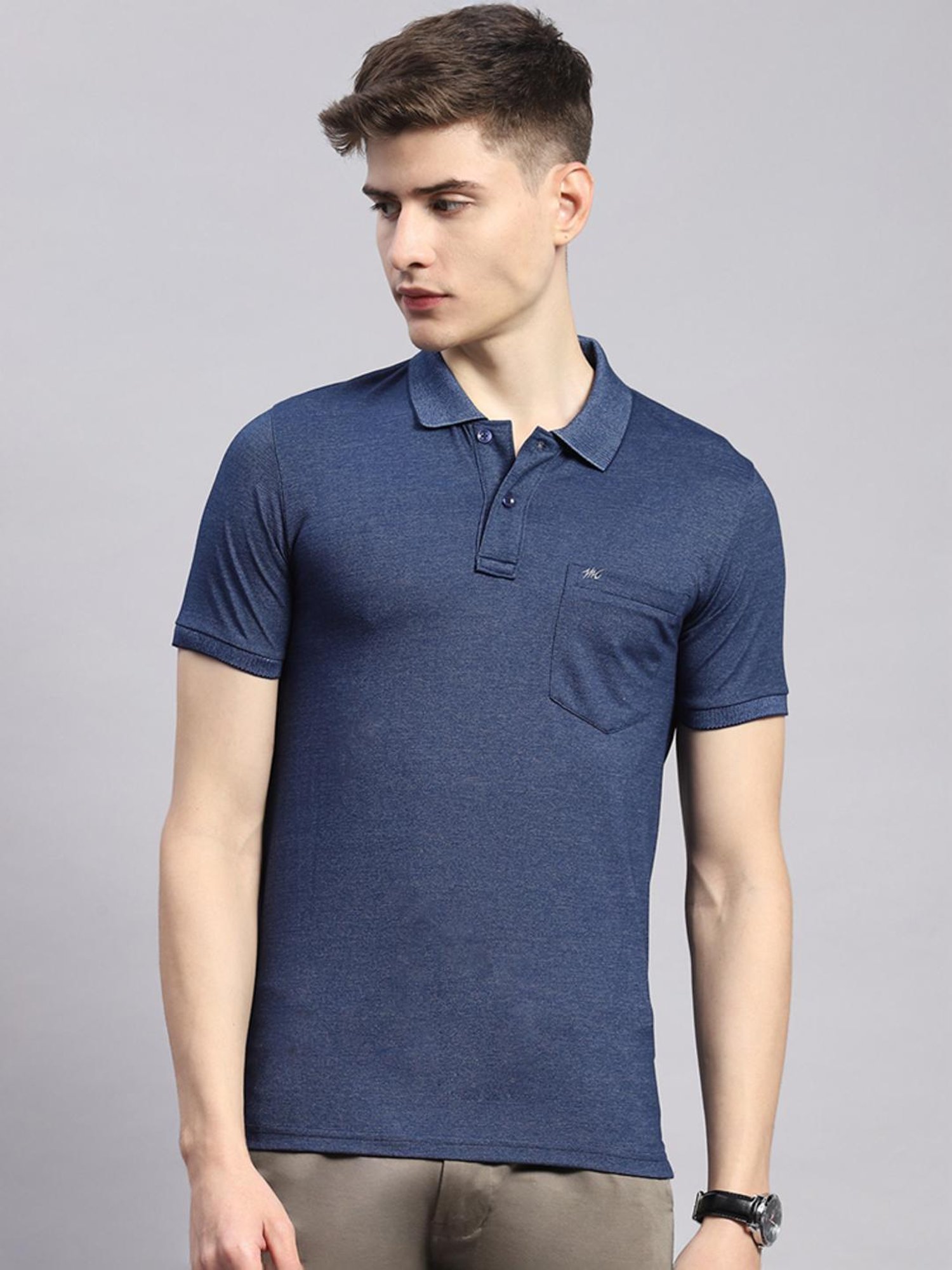Monte Carlo Blue Cotton Regular Fit Polo T-Shirt