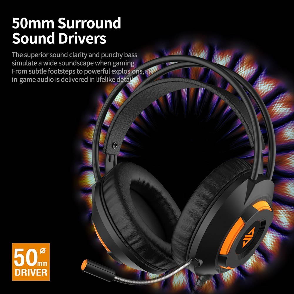 Luminous Gaming Headset 3.5mm Audio USB Connector 50mm Surround Bass Sound Music Headphone Omnidirectional Microphone Soft Breathable Earmuffs Earphones for Computer Office