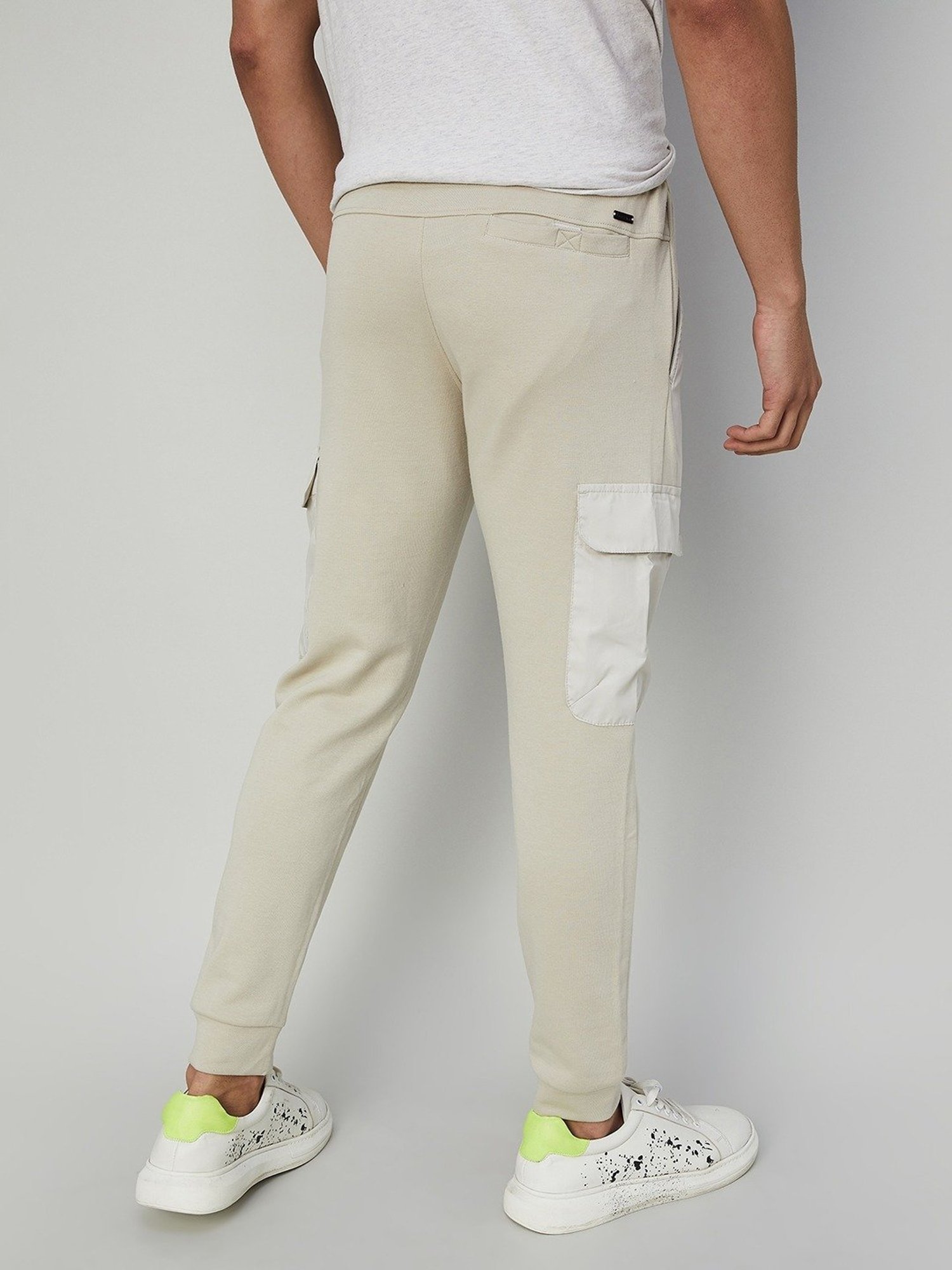 Bossini Beige Cotton Regular Fit Printed Joggers