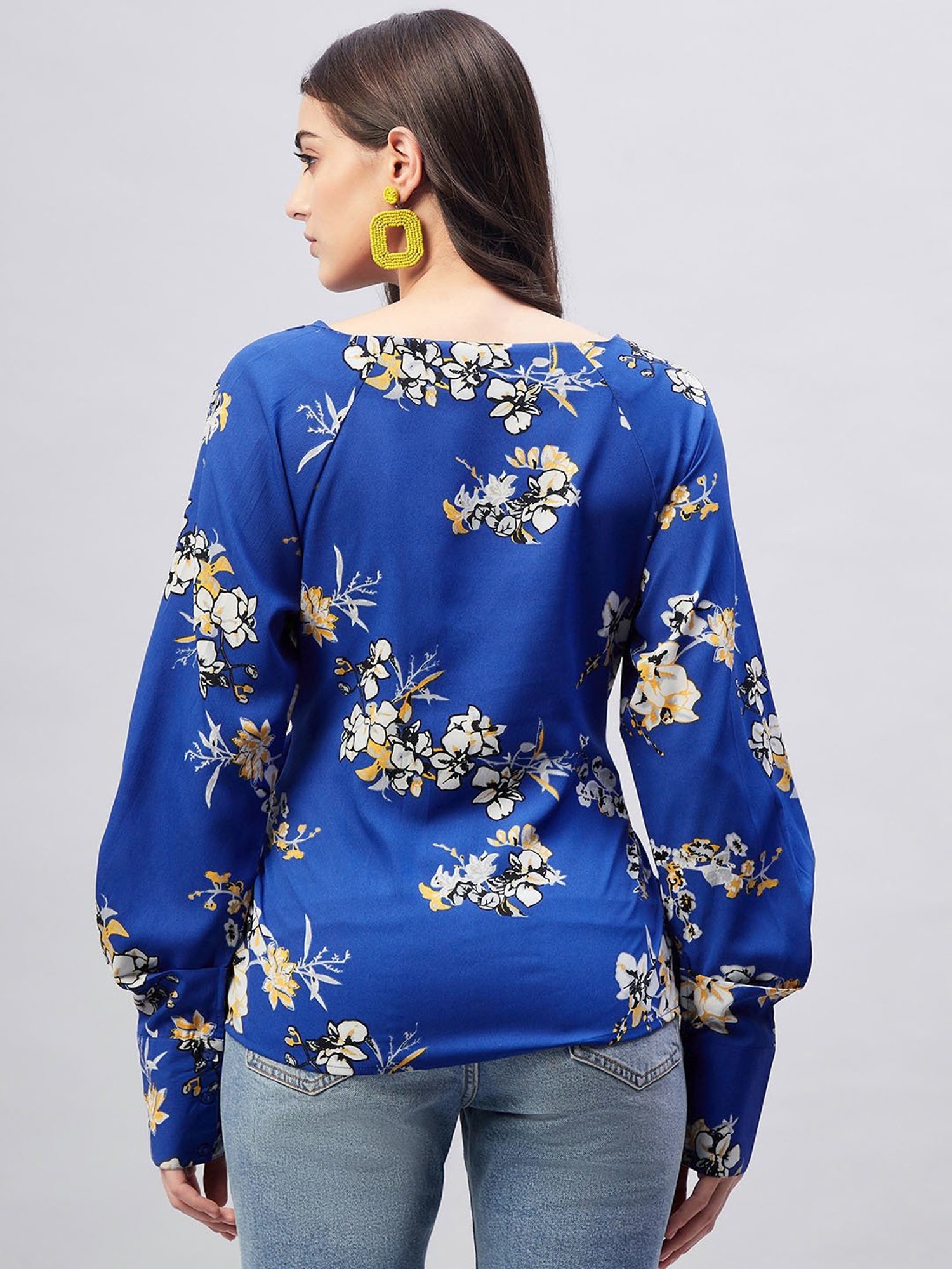 Rare Blue Floral Print Regular Fit Top