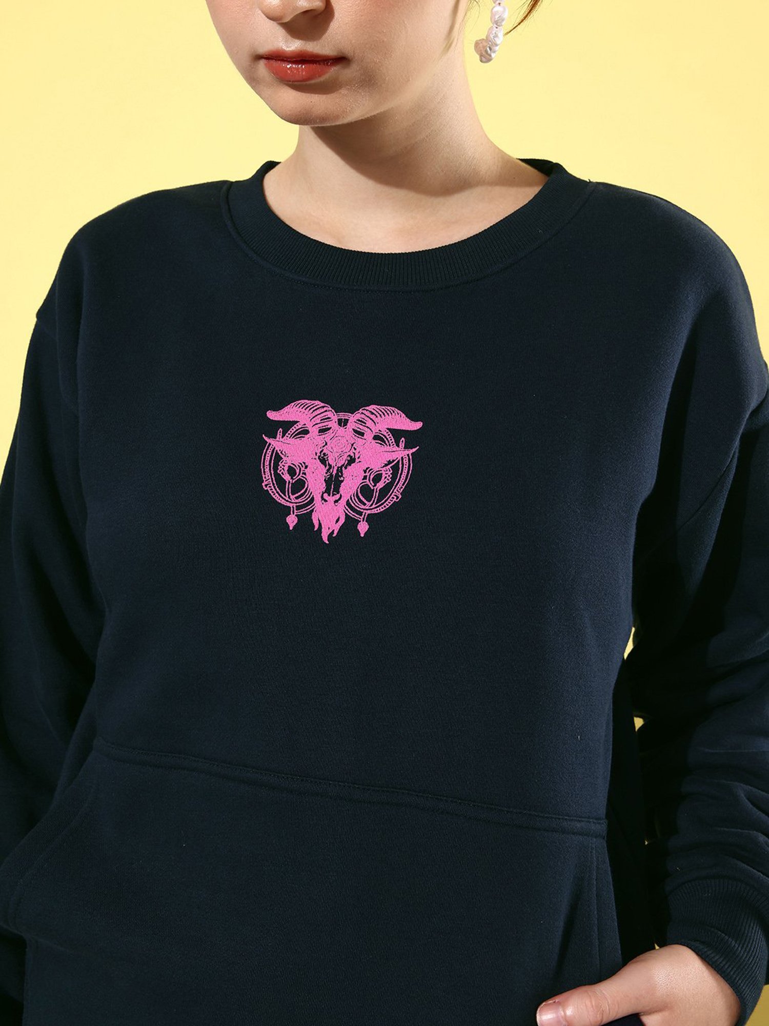 Difference of Opinion Navy Fleece Printed Oversized Sweatshirt