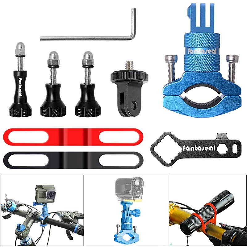 Aluminum Alloy 360&deg; Roatary Action Camera Bike Motorcycle Handlebar Clamp Mount Kit Motion Sports Camcorder BMX Bicycle Seatpost Pole Holder Compatible with GoPro Sony Akaso-Blue