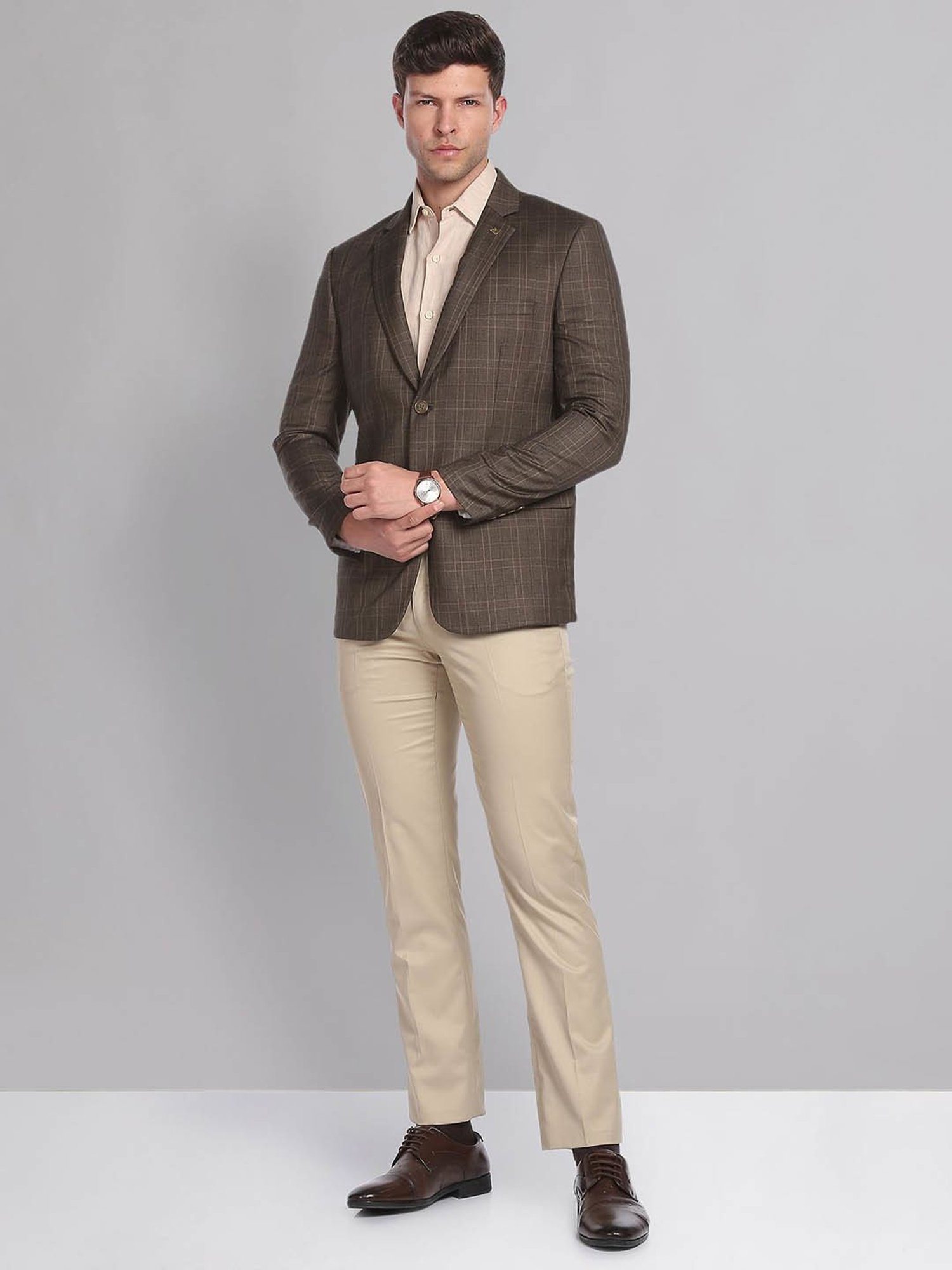 AD by Arvind Brown Regular Fit Check Blazer