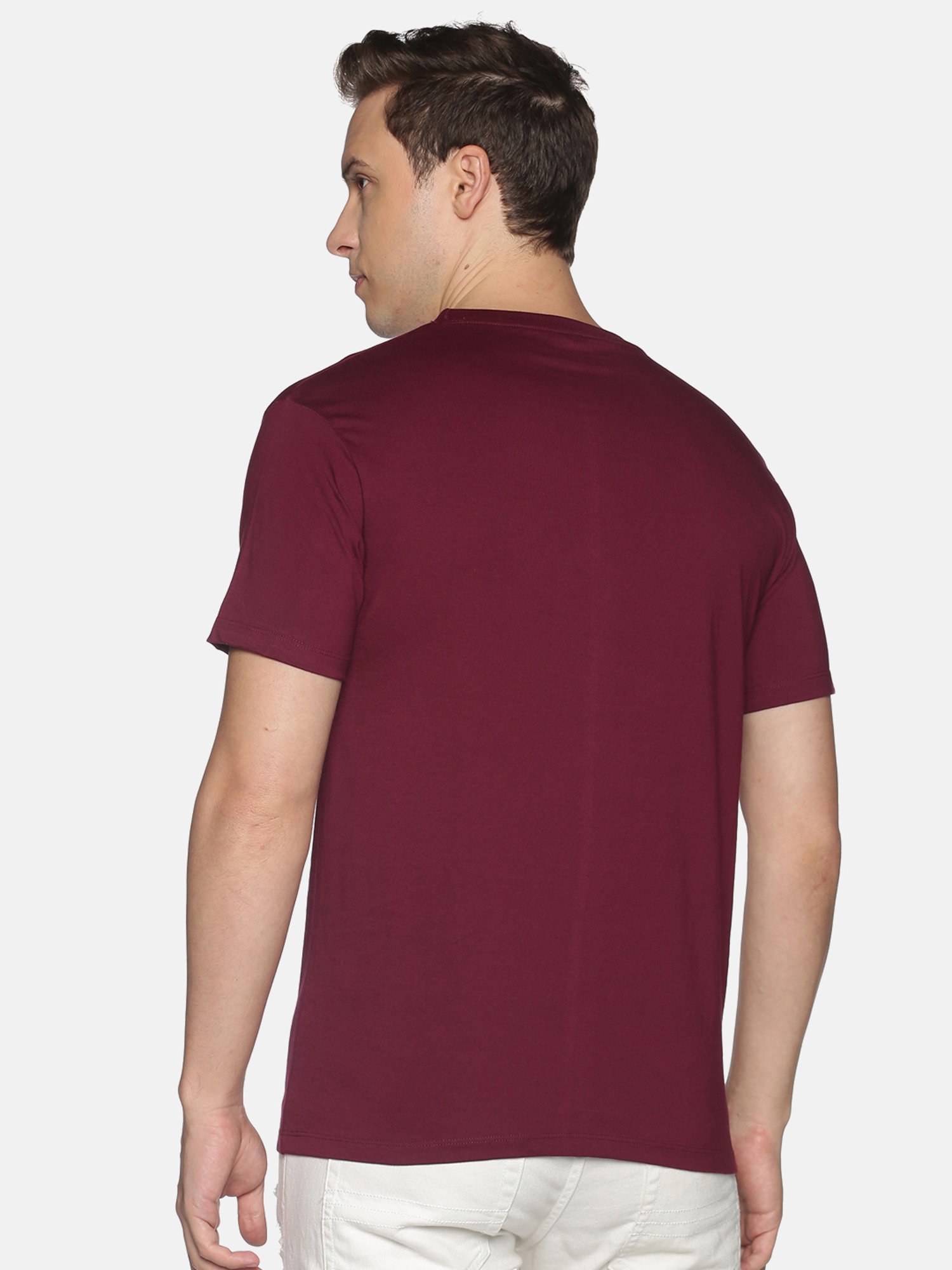 BLACK RADIO Maroon Slim Fit Printed Crew T-Shirt