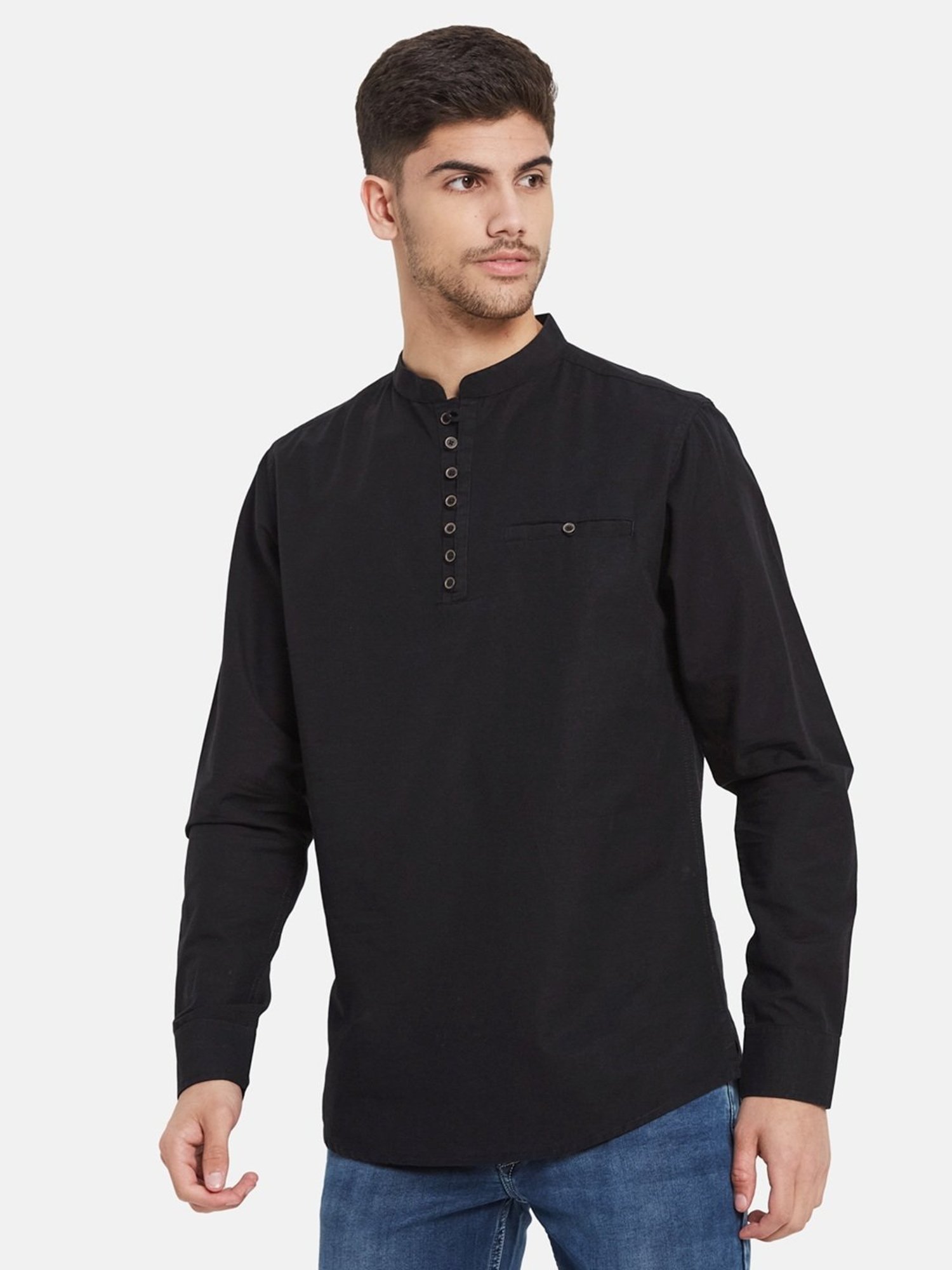 METTLE Black Cotton Regular Fit Shirt