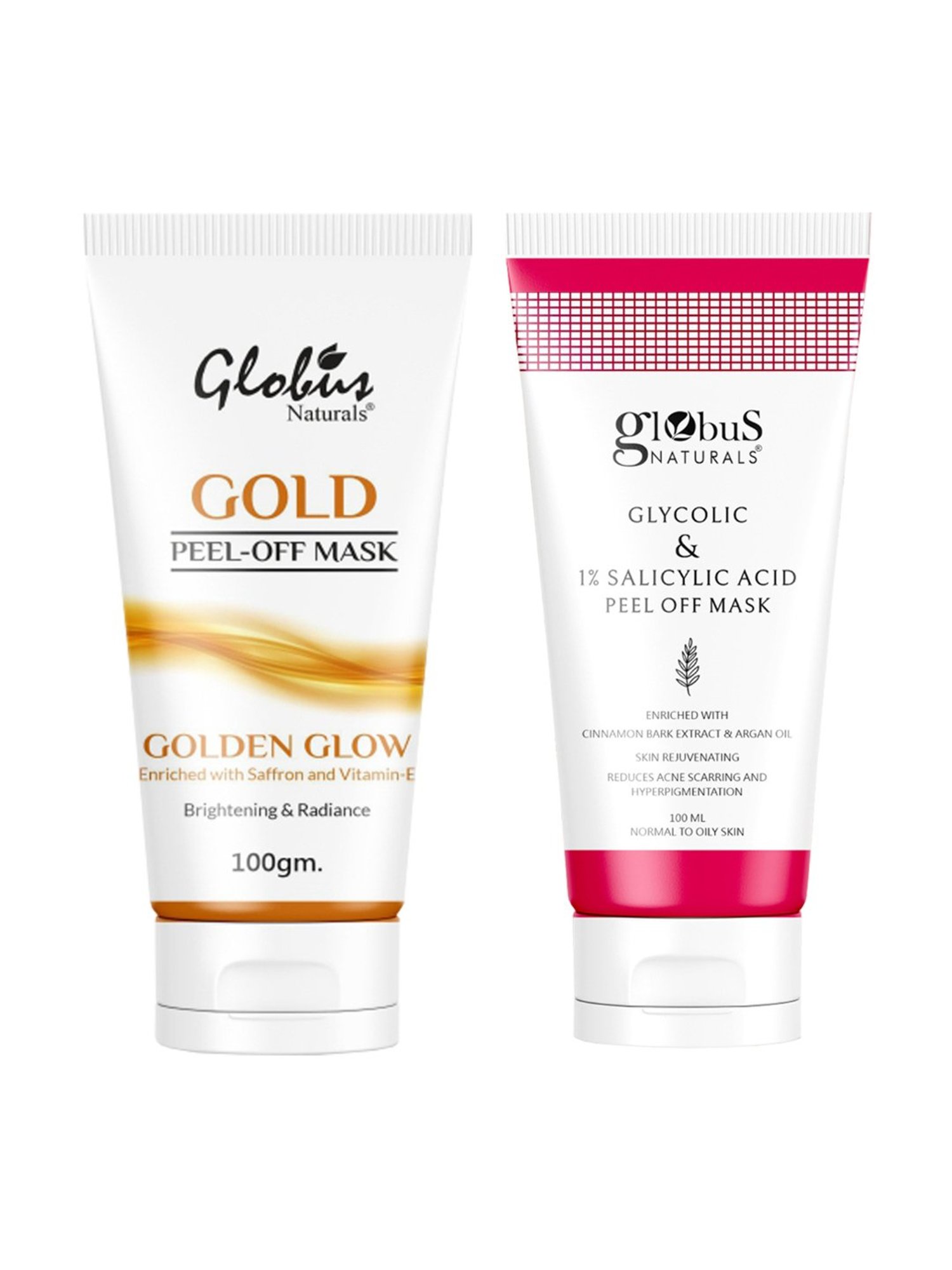 Globus Naturals Glycolic & 1% Salicylic Acid & Gold Peel-Off Mask Combo